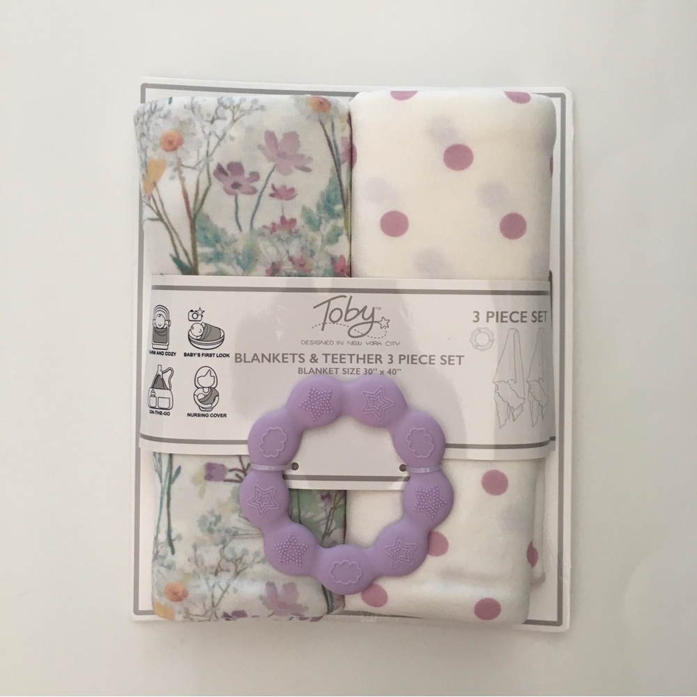 Baby Blankets and Teether Floral and Polka Dot Multi-use Baby Gift NEW | Toby